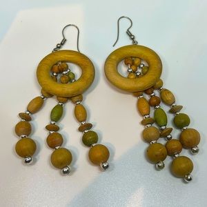 Bohemian Wooden Bead Statement Dangle Earrings